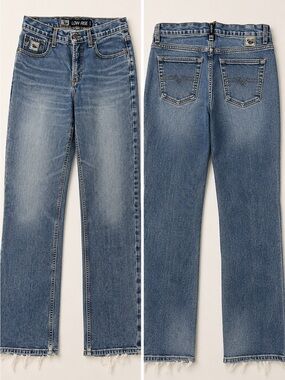 Cruel Girl Low Rise Relaxed Jeans Size 11 Long Medium Wash Raw Hem Straight